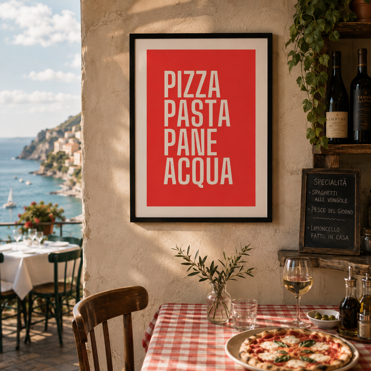 Pizza, Pasta, Pane, Acqua Print