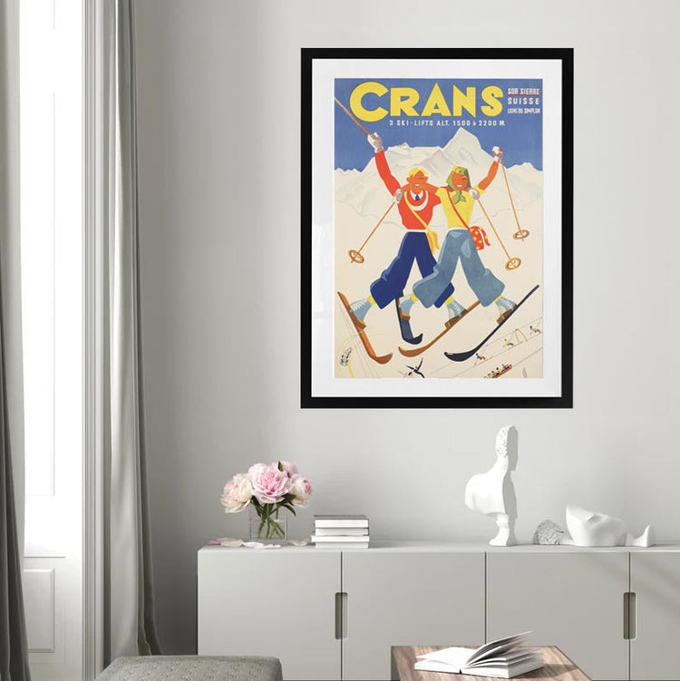 Crans Switzerland Vintage Ski Print (1941)