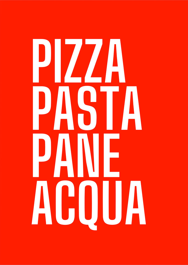 Pizza, Pasta, Pane, Acqua Print