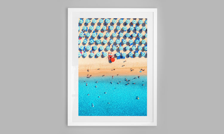 Blue and White Umbrellas. Sardinia, Italy (Portrait)