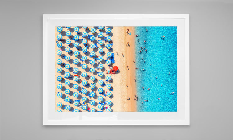 Blue and White Umbrellas. Sardinia, Italy (Landscape)