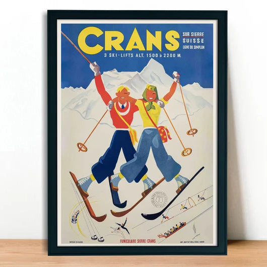 Crans Switzerland Vintage Ski Print (1941)