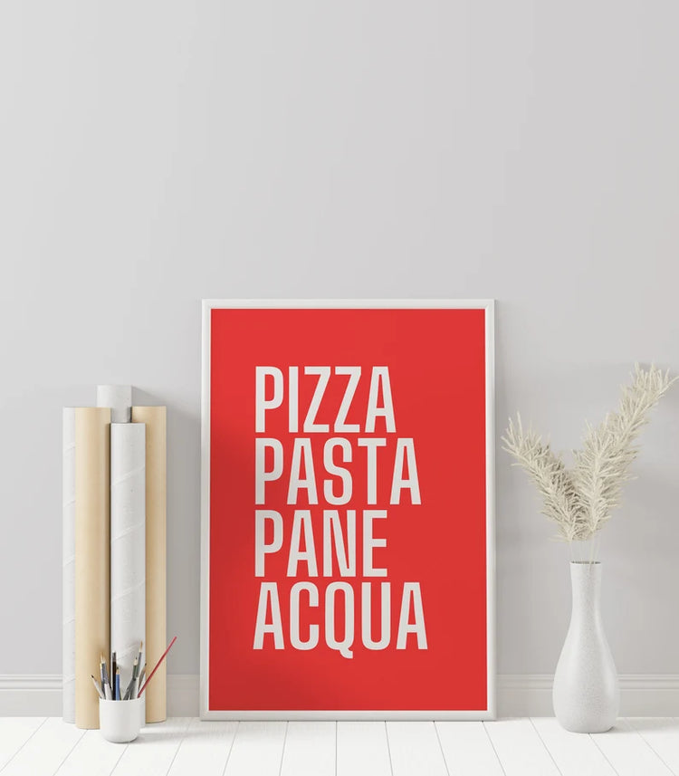 Pizza, Pasta, Pane, Acqua Poster