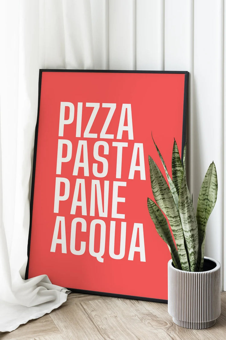Pizza, Pasta, Pane, Acqua Poster