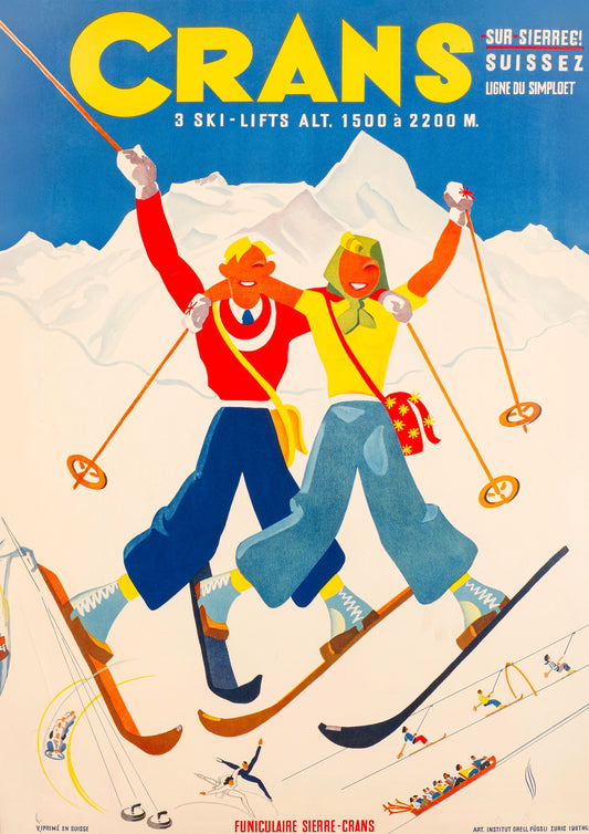 Crans Switzerland Vintage Ski Print (1941)