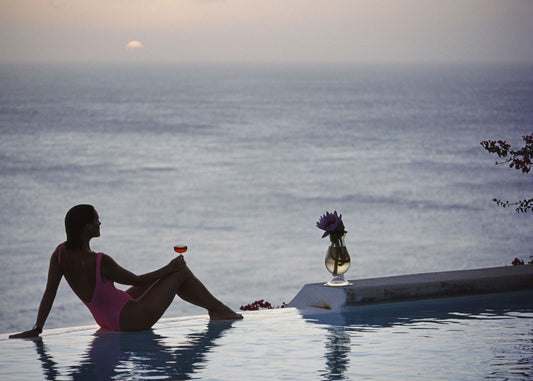Relaxing by Infinity Pool, Mustique Island, West Indies
