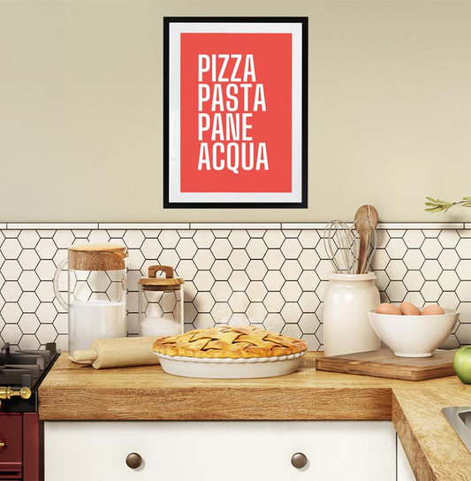 Pizza, Pasta, Pane, Acqua Poster