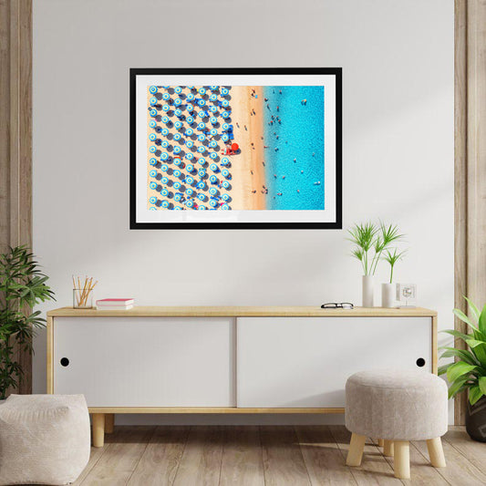 Blue and White Umbrellas. Sardinia, Italy (Landscape)