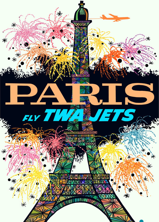 Paris in Lights (White Background) – Vintage TWA Travel Poster