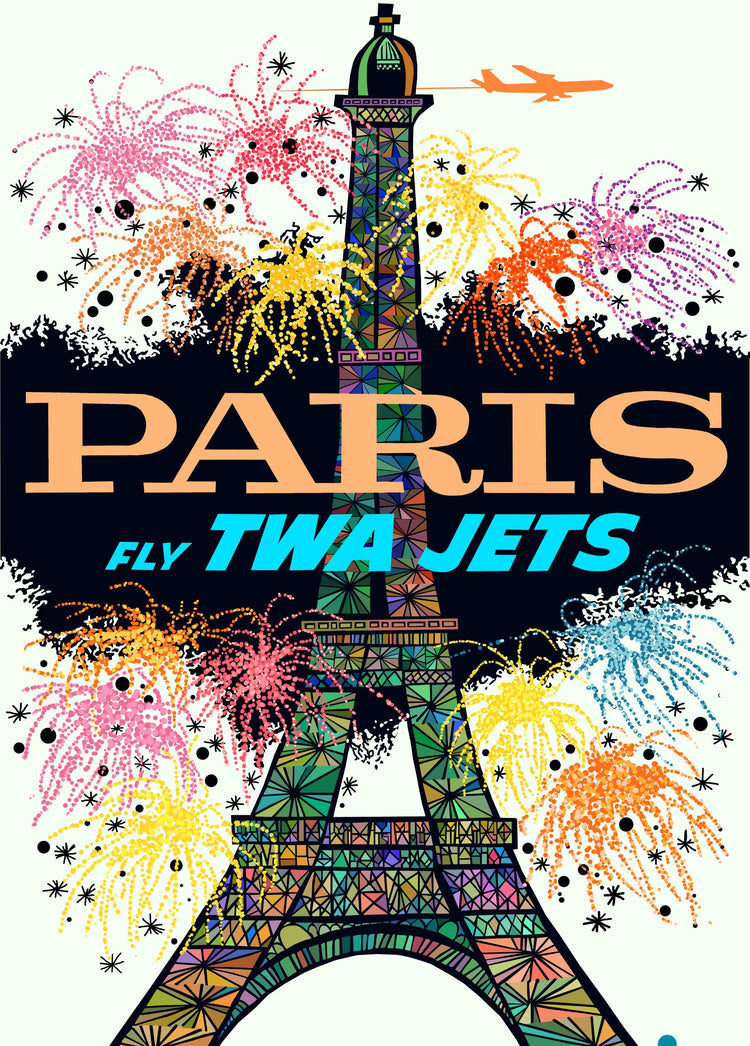 Paris in Lights (White Background) – Vintage TWA Travel Poster